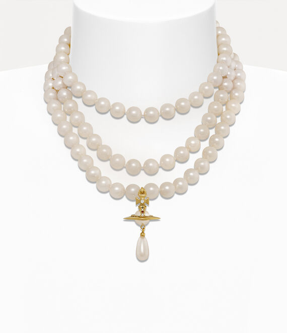 Vivienne Westwood Three Row Pearl Drop Choker in gold/pearl/multi